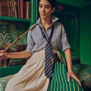 Banana Republic - BR Athletics Striped Green and Cream Skirt - Midi/XL ⛳️💚